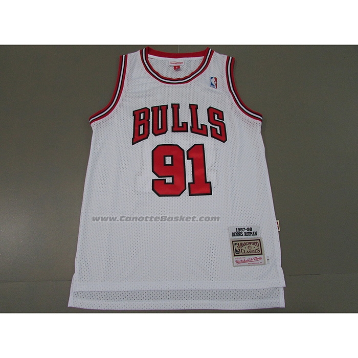 Maglia Chicago Bulls Dennis Rodman NO 91 Mitchell & Ness 1997-98 Bianco